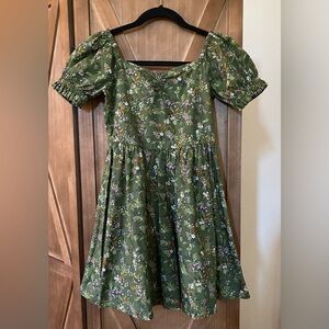 Janie and Jack Floral Sweetheart Dress in Bronze Green Floral Color